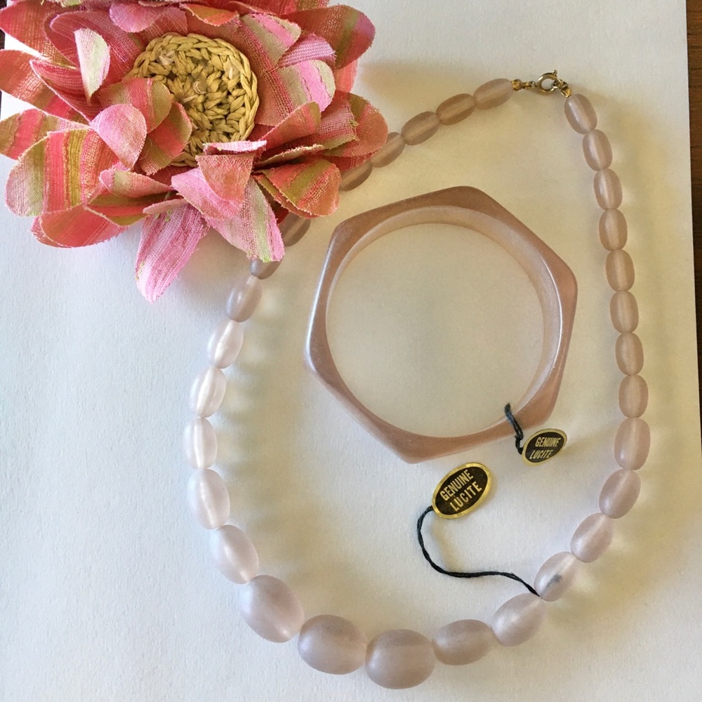 Vintage Genuine Lucite Necklace & Bracelet Set NOS